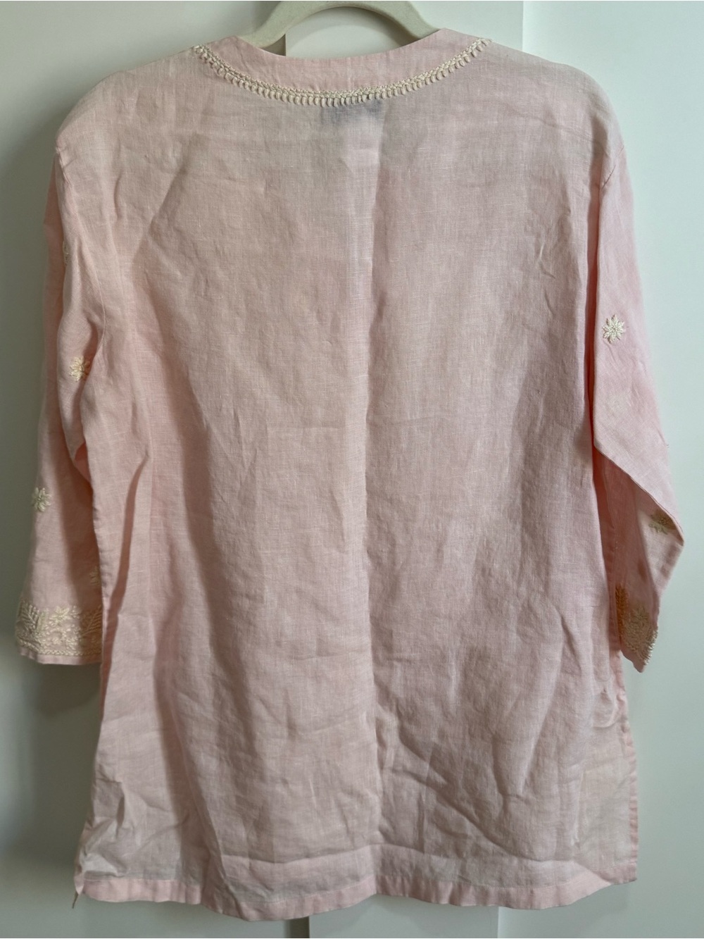 Neiman Marcus Exclusive Embroidered Tunic Soft Pink Linen Timeless Quiet Luxury - Picture 7 of 7